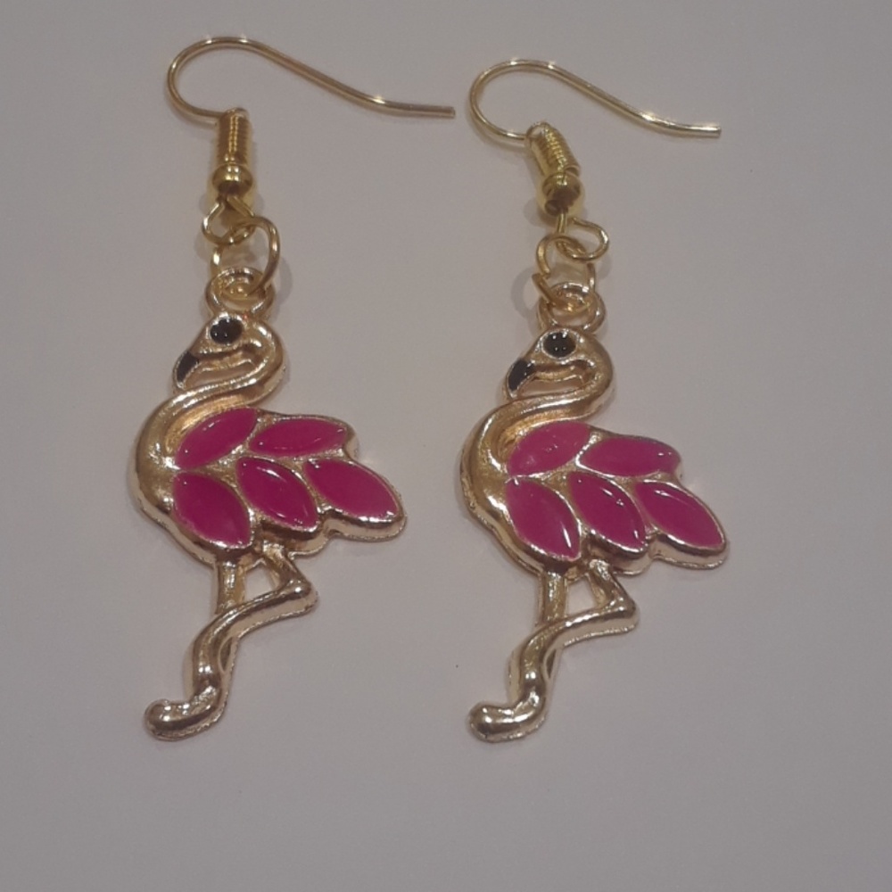 Handmade Beautiful Hot Pink Flamingo Dangle Earrin